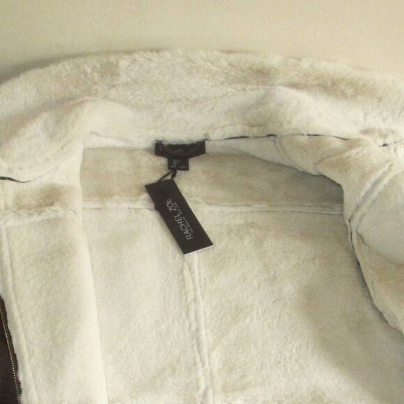Rachel Zoe Faux Leather Faux Fur Lined Jacket Coat Size LARGE Dark Brown nwt - Picture 7 of 7